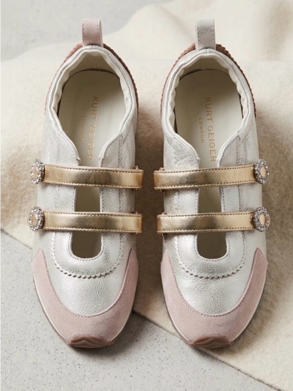 Kurt Geiger Islington Mary Jane Sneakers Silver Gold Crystal Buckles EU 40 US 9